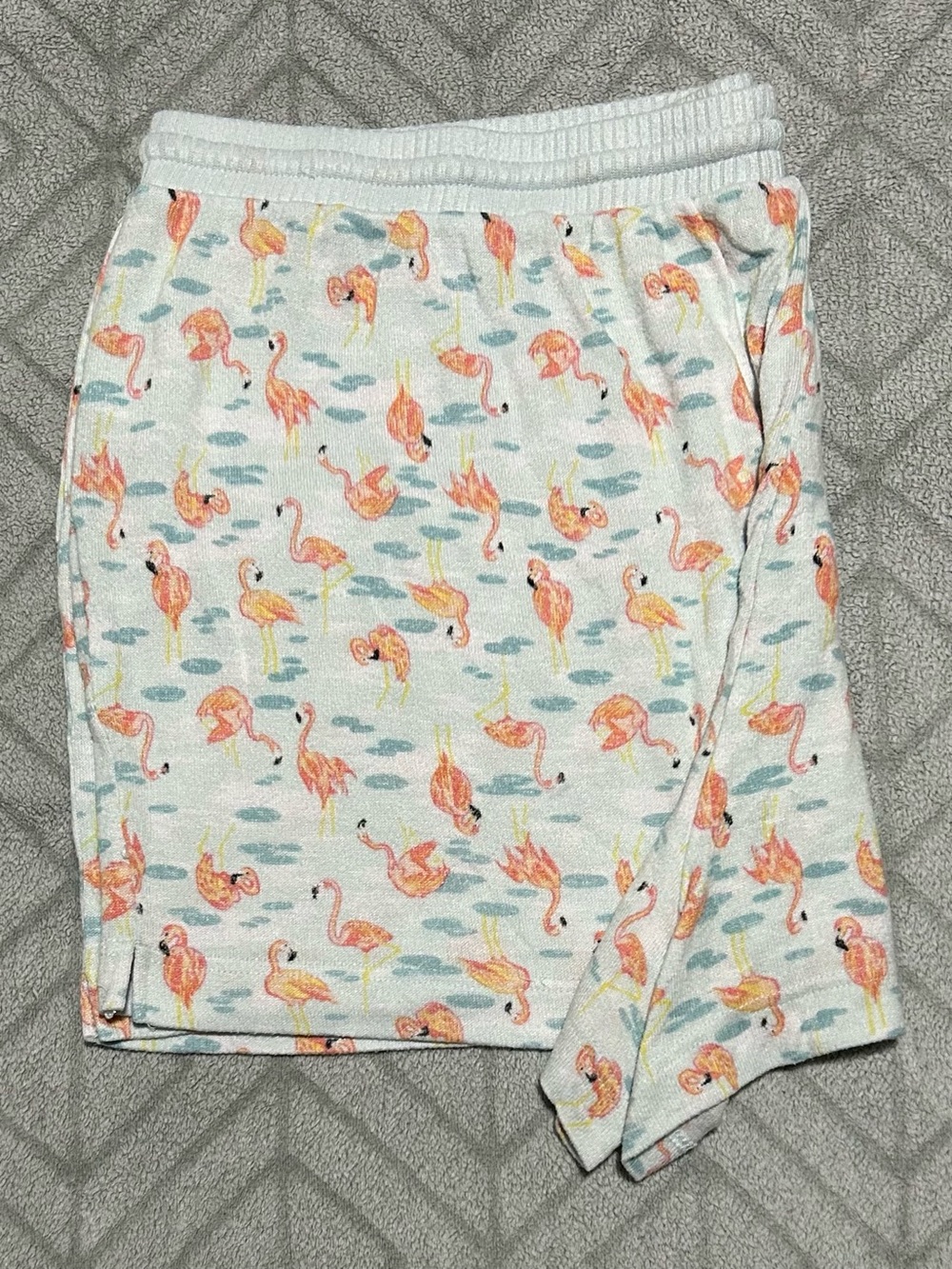 dip Cream Lounge Shorts with Pink Flamingo Print